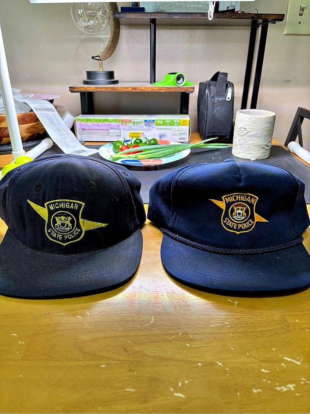 Yupoong Michigan State Police Snapback Hats Blue and Yellow 80s men’s.